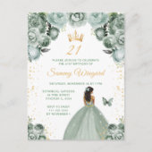 Sage Green Dark Skin Princess Birthday Party Postkarte (Vorderseite)