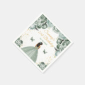 Sage Green Dark Skin Princess Birthday Party Serviette (Ecke)