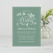 Sage Green Decorative Wedding Calligraphy Einladung (Stehend Vorderseite)