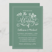 Sage Green Decorative Wedding Calligraphy Einladung (Vorne/Hinten)
