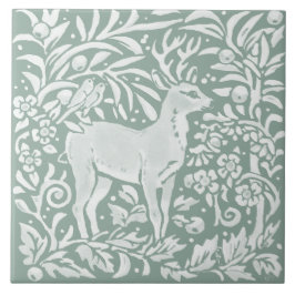 Sage Green Deer Woodland Forest William Morris Fliese
