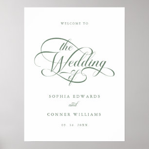Sage Green Delicate Elegante Hochzeit Begrüßungsze Poster