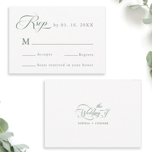 Sage Green Delicate Elegante Hochzeit RSVP Karte