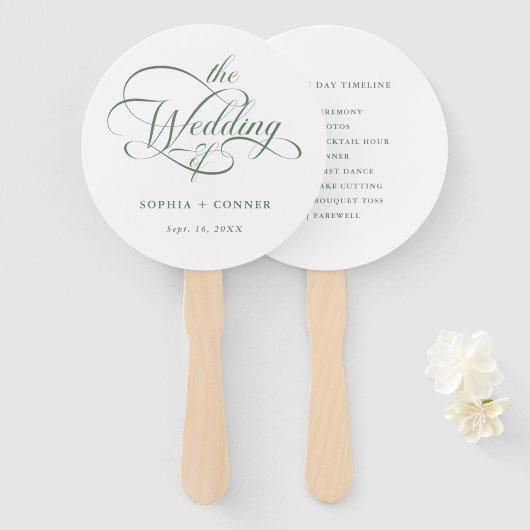 Sage Green Delicate Elegante Wedding Timeline Fächer (Vorne und Hinten)