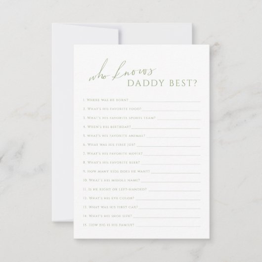 Sage Green, der Daddy Baby Shower Game Card kennt Einladung (Vorderseite)