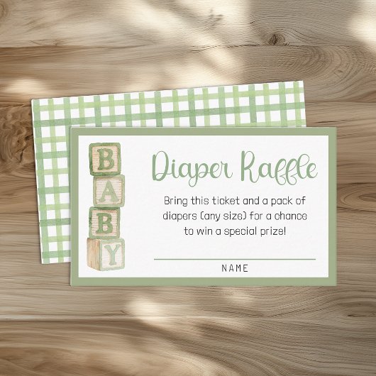 Sage Green Diaper Raffle Card | Baby Shower Insert
