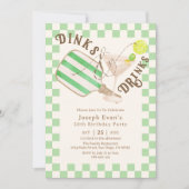 Sage Green Dinks & Drinks Pickleball Geburtstag Einladung (Vorderseite)