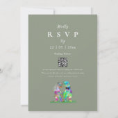 Sage Green Dinosaur Wedding QR Code Einladung (Rückseite)