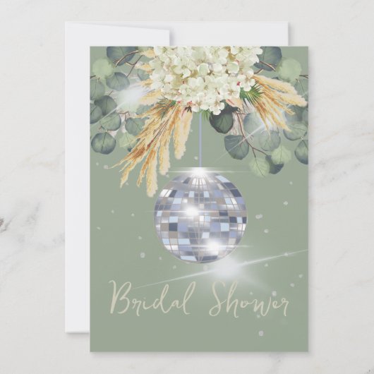 Sage Green Disc Ball Blumen Brautparty Einladung (Rückseite)