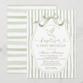 Sage Green Dove Baptism First Birthday Einladung (Vorne/Hinten)