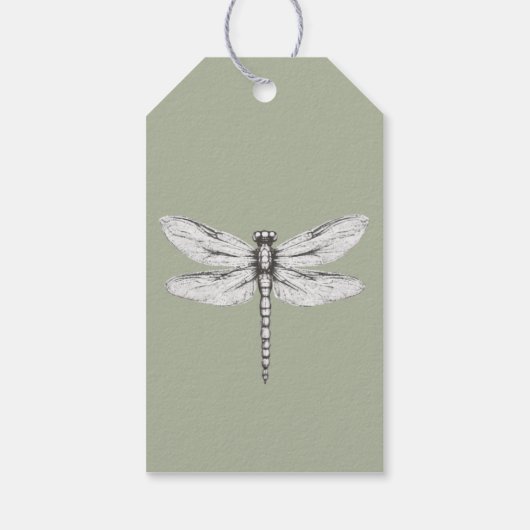 Sage Green Dragonfly-Gastgeschenk Hochzeit Geschenkanhänger (Rückseite)