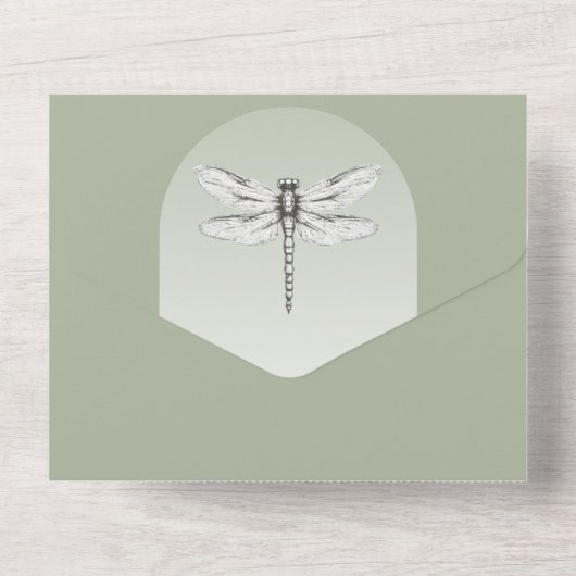 Sage Green Dragonfly Hochzeit All In One Einladung (Rückseite)