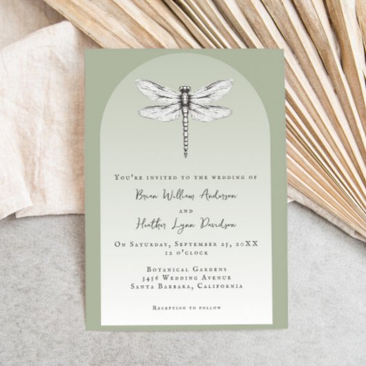 Sage Green Dragonfly Hochzeit Einladung