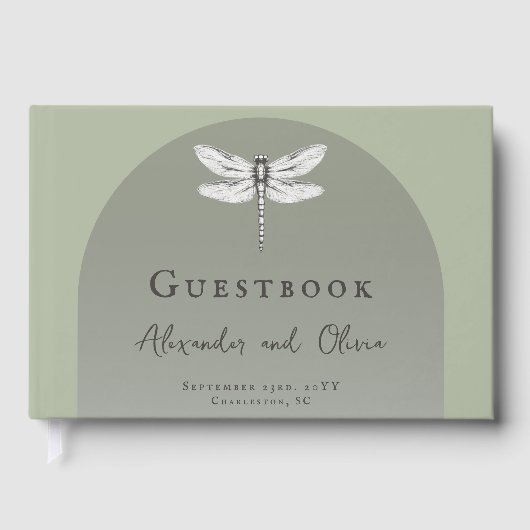 Sage Green Dragonfly Hochzeit Gästebuch (Vorderseite)