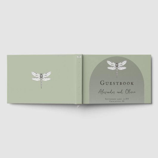Sage Green Dragonfly Hochzeit Gästebuch (Voll)