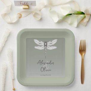 Sage Green Dragonfly Hochzeit Pappteller