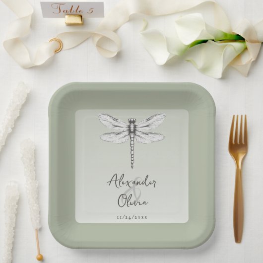 Sage Green Dragonfly Hochzeit Pappteller (Hochzeit)