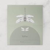 Sage Green Dragonfly Hochzeit Platzkarte (Außenseite Aufgefaltet)