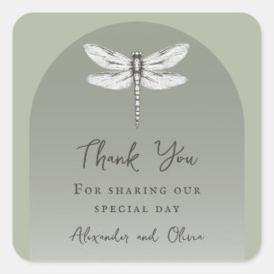 Sage Green Dragonfly Hochzeit Quadratischer Aufkleber