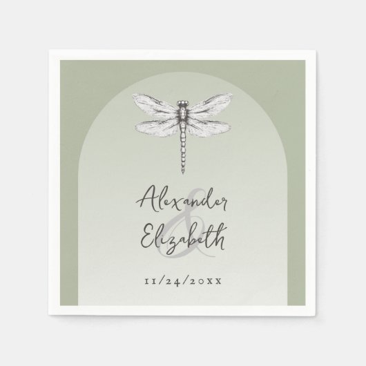 Sage Green Dragonfly Hochzeit Serviette (Vorderseite)