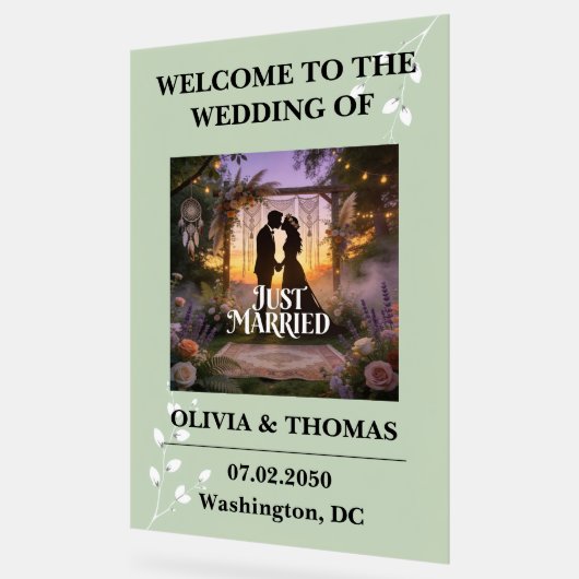 Sage Green Dream Pattern Wedding Acrylschild (Winkel)