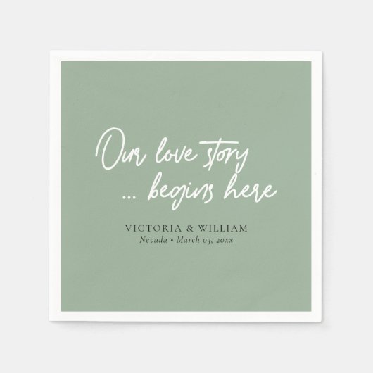 Sage Green Dreams: Zauberhafte Hochzeit von Skript Serviette (Vorderseite)