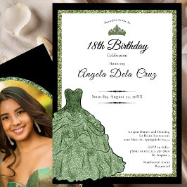 Sage Green Dress and Tiara 18th Birthday Debut  Einladung