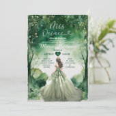 Sage Green Dress Emerald Forest Girl Mis Quince Einladung (Stehend Vorderseite)