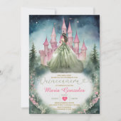 Sage Green Dress Forest Pink Castle 16 Quinceañera Einladung (Vorderseite)