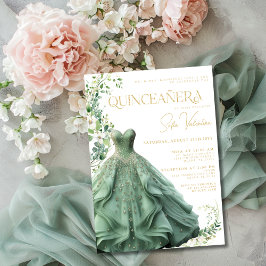 Sage Green Dress Gown Blumenprinzessin Quinceañera Einladung