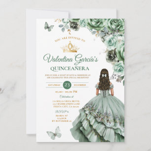 Sage Green Dress Quinceañera 15 Anos Blume Gold Einladung