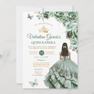Sage Green Dress Quinceañera 15 Anos Blume Gold Einladung