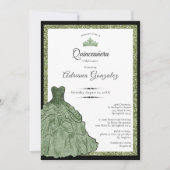 Sage Green Dress & Tiara Custom Photo Quinceanera Einladung (Vorderseite)