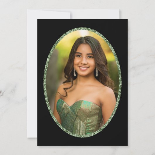 Sage Green Dress & Tiara Custom Photo Quinceanera Einladung (Rückseite)