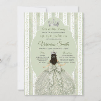 Sage Green Dress with Bow Quinceañera Birthday Einladung
