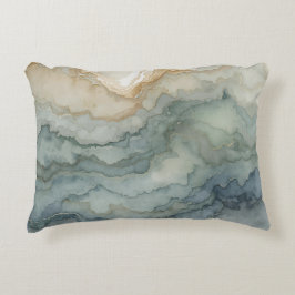 Sage Green Dusty Blue Beige Abstrakt Waves Dekokissen