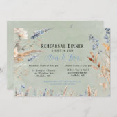 Sage Green & Dusty Blue Blumen Probe Dinner Einladung (Vorne/Hinten)