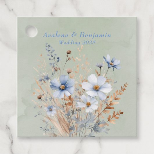 Sage Green Dusty Blue Wildblume Wedding Geschenkanhänger (Vorderseite)