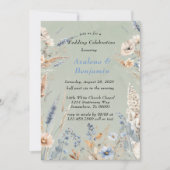 Sage Green & Dusty Blue Wildblumen Hochzeit Einladung (Vorderseite)
