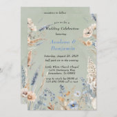Sage Green & Dusty Blue Wildblumen Hochzeit Einladung (Vorne/Hinten)