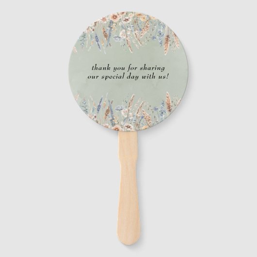 Sage Green Dusty Blue Wildblumen Hochzeit Fächer (Rückseite)