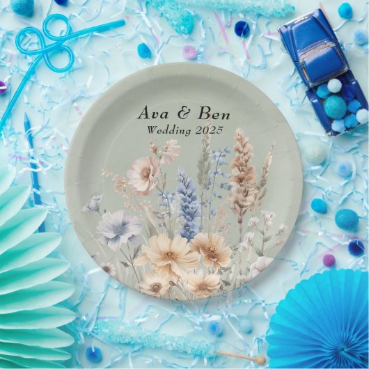 Sage Green Dusty Blue Wildblumen Hochzeit Pappteller (Party)