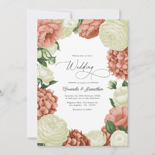Sage Green, Dusty Peach & Ivory Floral Wedding Einladung (Vorderseite)