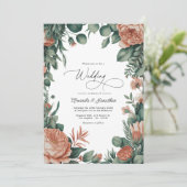 Sage Green & Dusty Peach Watercolor Floral Wedding Einladung (Stehend Vorderseite)