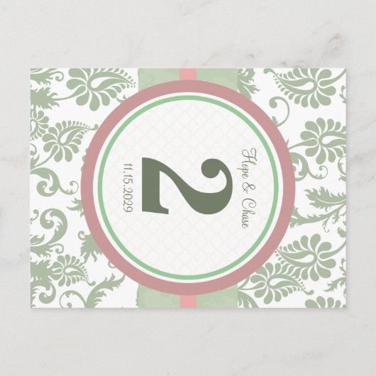 Sage Green Dusy Rose auf Weiße Tischnummer (Rückseite)