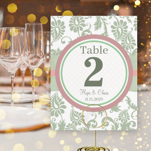 Sage Green Dusy Rose auf Weiße Tischnummer