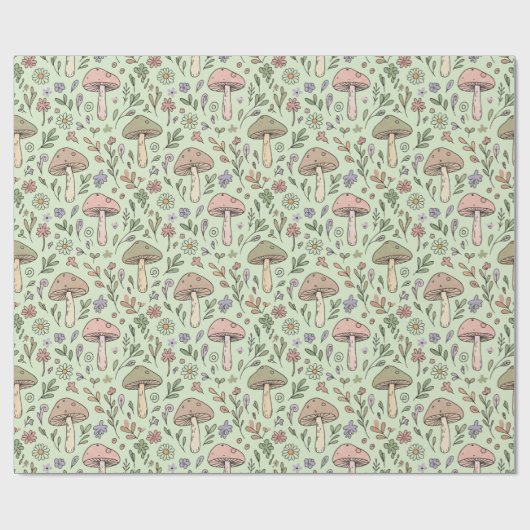 Sage Green Earthy Mushroom Seamless Pattern Geschenkpapier (Flach)