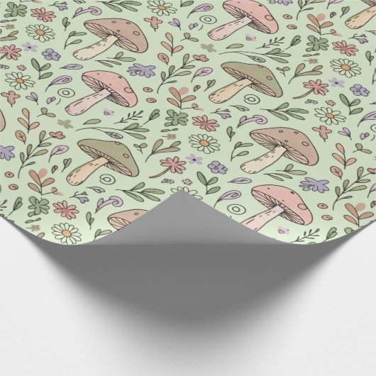 Sage Green Earthy Mushroom Seamless Pattern Geschenkpapier (Ecke)