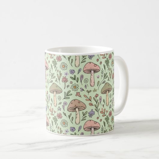 Sage Green Earthy Mushroom Seamless Pattern Kaffeetasse (VorderseiteRechts)