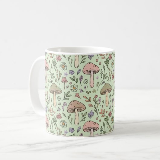 Sage Green Earthy Mushroom Seamless Pattern Kaffeetasse (Vorderseite Links)